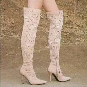 Jeffrey Campbell Cream Over the Knee Boots